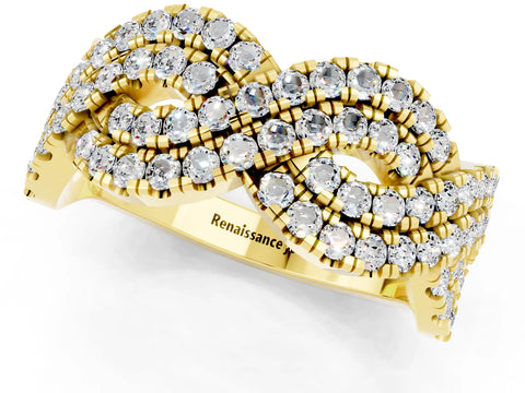 Yellow gold Pavé Round Moissanite Infinity Twist Band with Shared Prong Setting_7