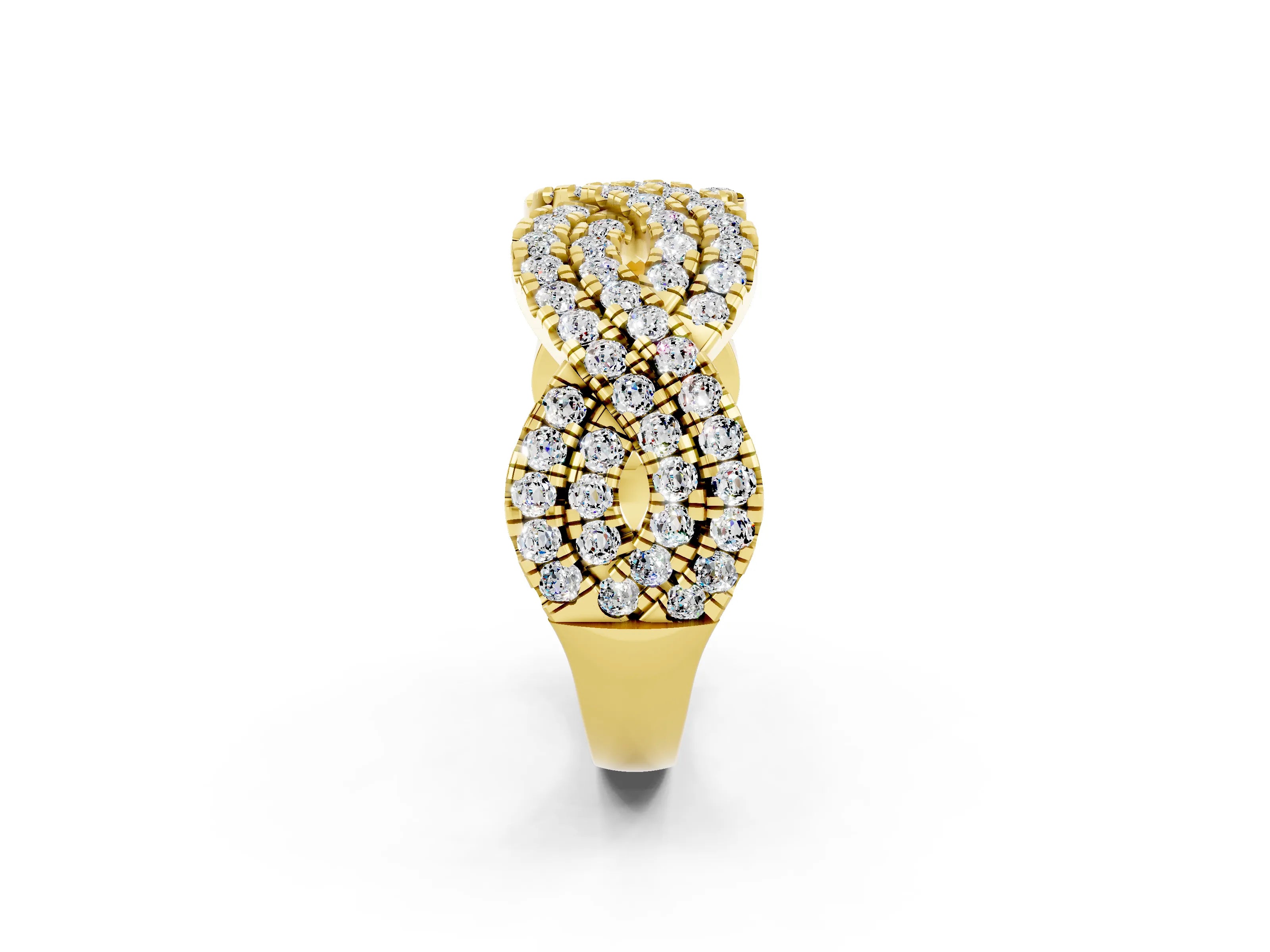 Yellow gold Pavé Round Moissanite Infinity Twist Band with Shared Prong Setting_8