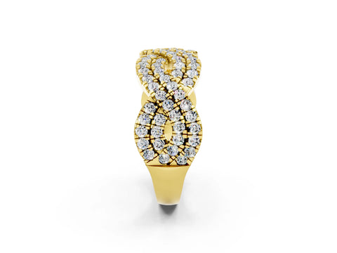 Yellow gold Pavé Round Moissanite Infinity Twist Band with Shared Prong Setting_8