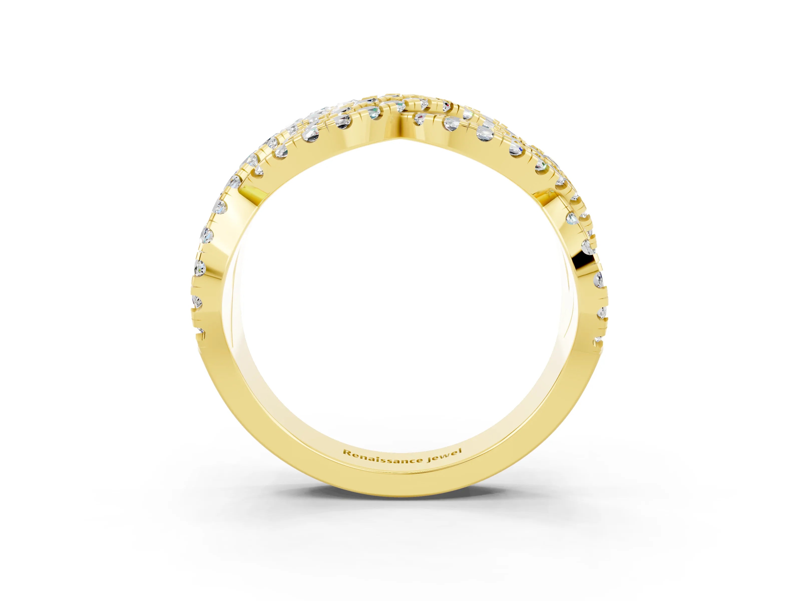 Yellow gold Pavé Round Moissanite Infinity Twist Band with Shared Prong Setting_9