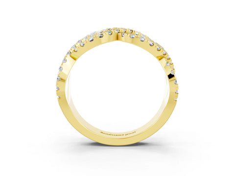 Yellow gold Pavé Round Moissanite Infinity Twist Band with Shared Prong Setting_9