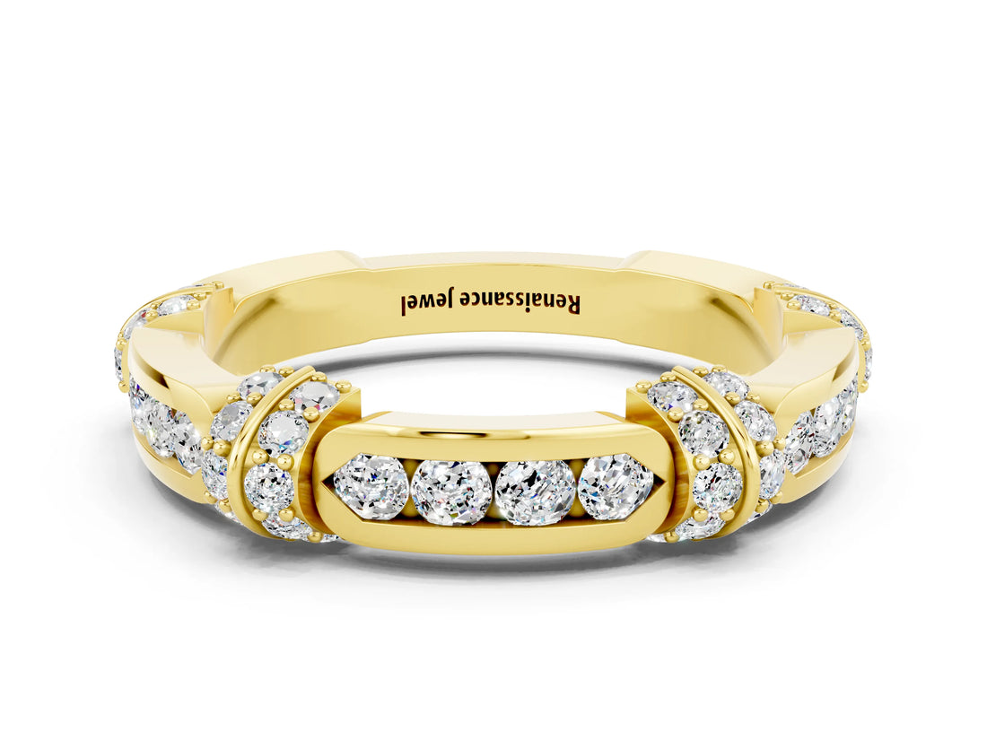Yellow gold Pavé Round Moissanite Link Band with Bezel Setting_30