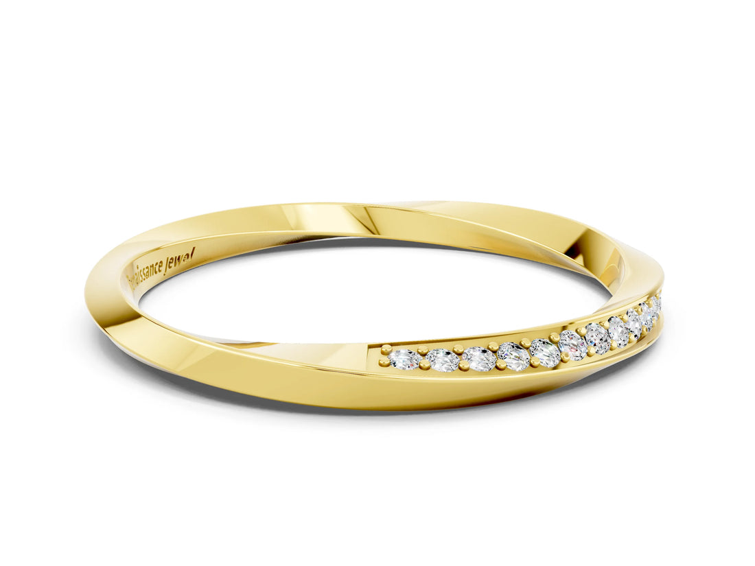 Yellow gold Pavé Round Moissanite Twist Band_12