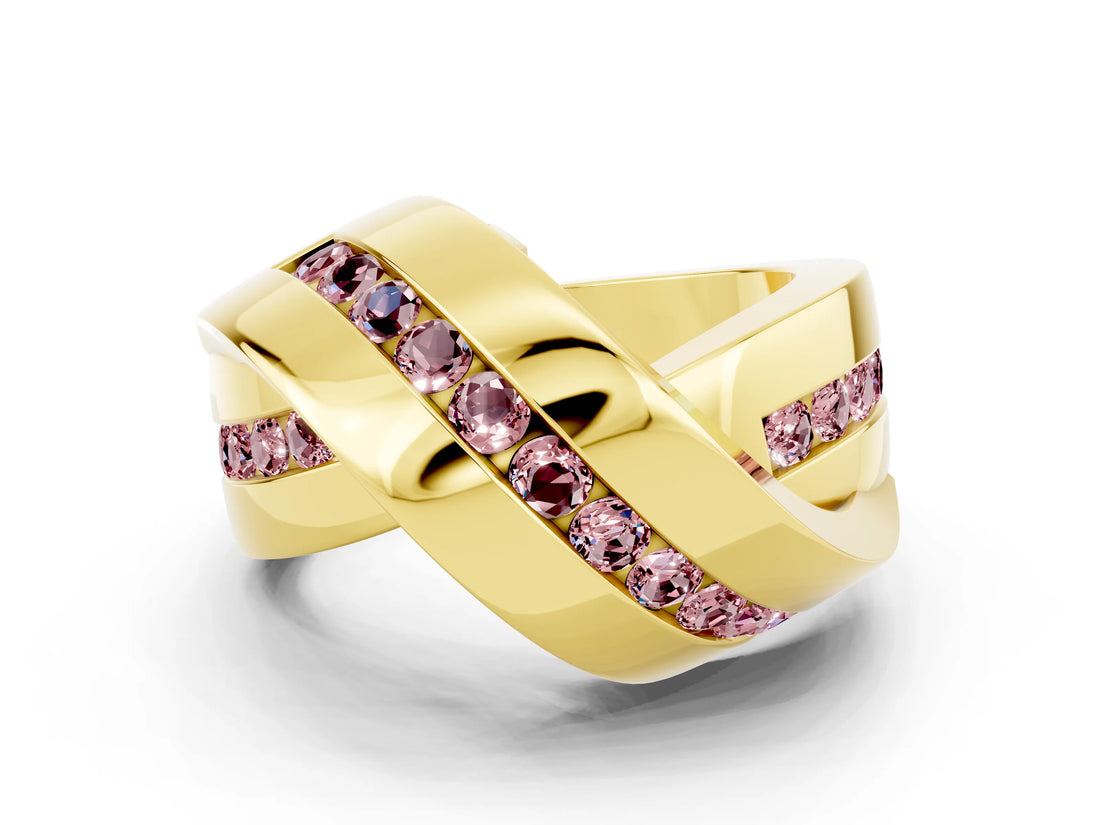 Yellow gold Pavé Round Morganite Crossover Band with Channel Setting_6