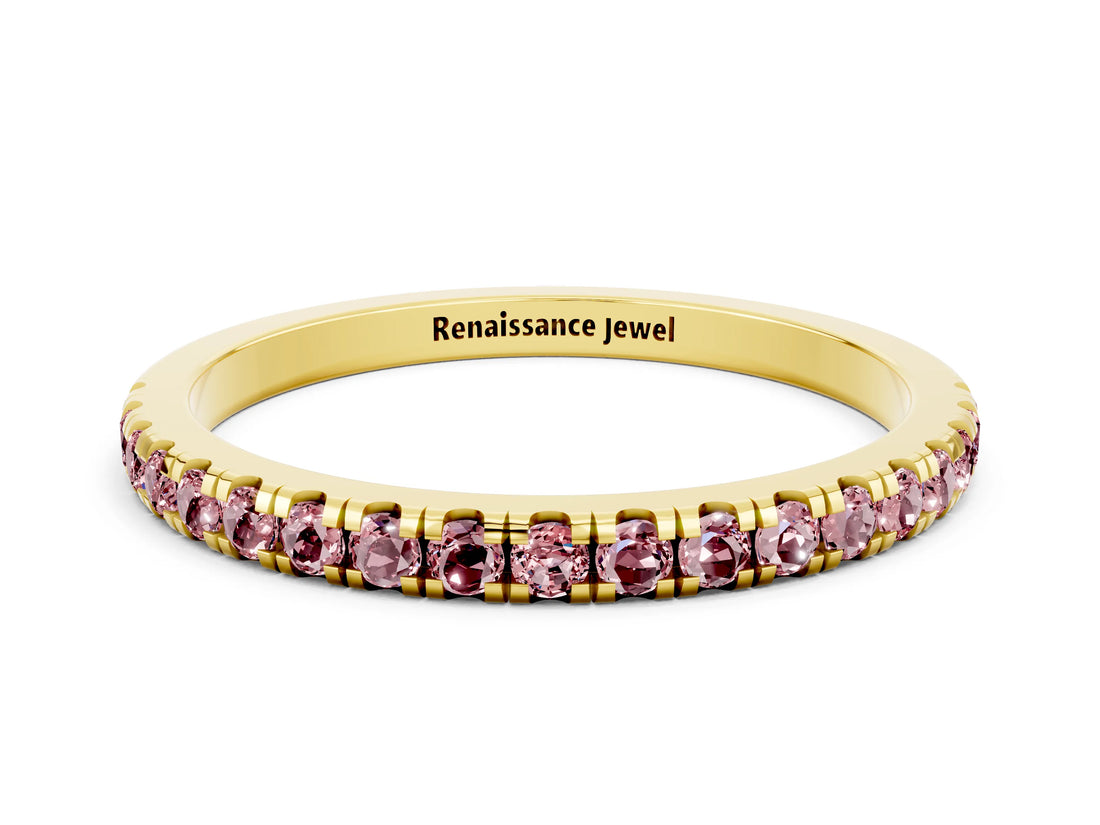 Yellow gold Pavé Round Morganite Half Eternity Band with Shared Prong Setting_6