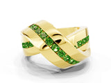 Yellow gold Pavé Round Peridot Crossover Band with Channel Setting_6