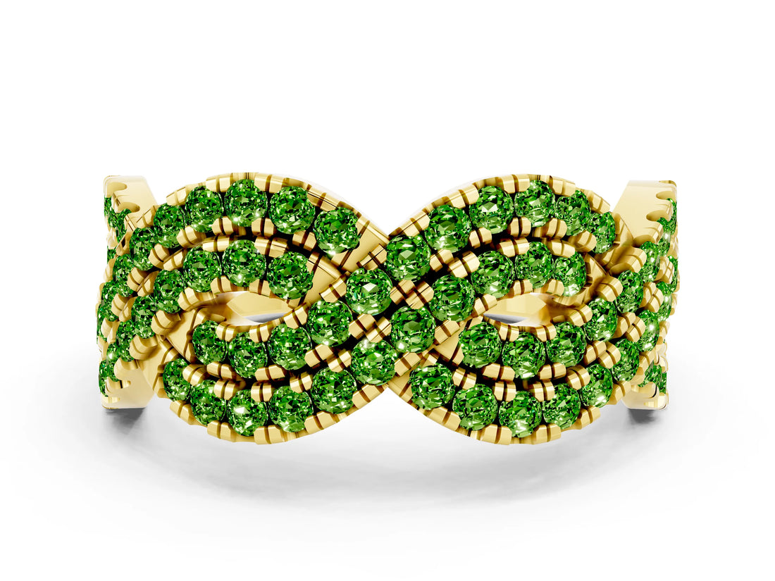 Yellow gold Pavé Round Peridot Infinity Twist Band with Shared Prong Setting_6