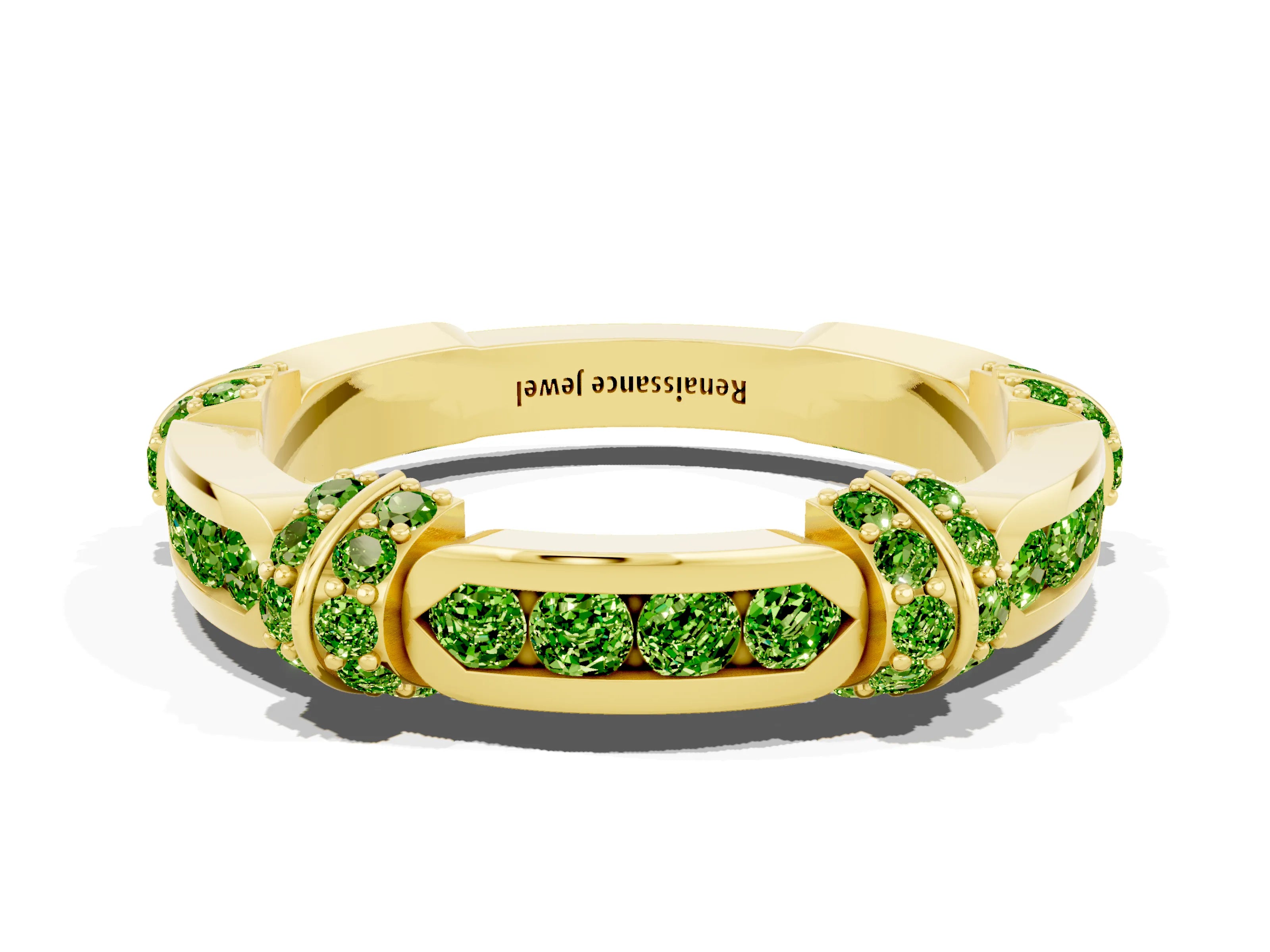 Yellow gold Pavé Round Peridot Link Band with Bezel Setting_30