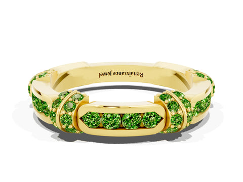 Yellow gold Pavé Round Peridot Link Band with Bezel Setting_30
