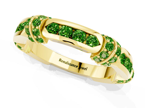 Yellow gold Pavé Round Peridot Link Band with Bezel Setting_31