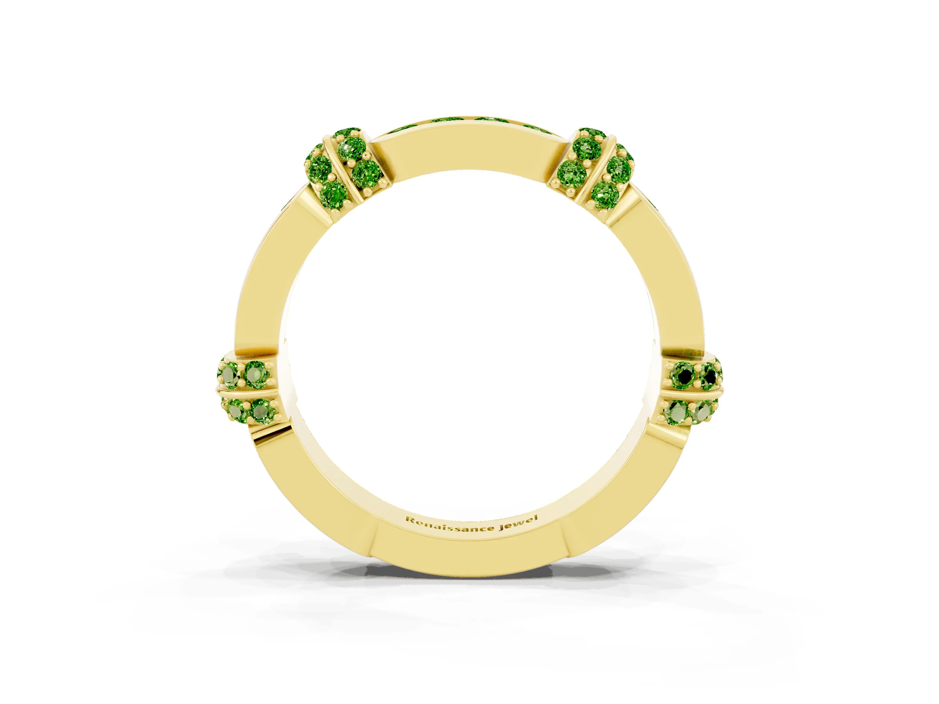 Yellow gold Pavé Round Peridot Link Band with Bezel Setting_33