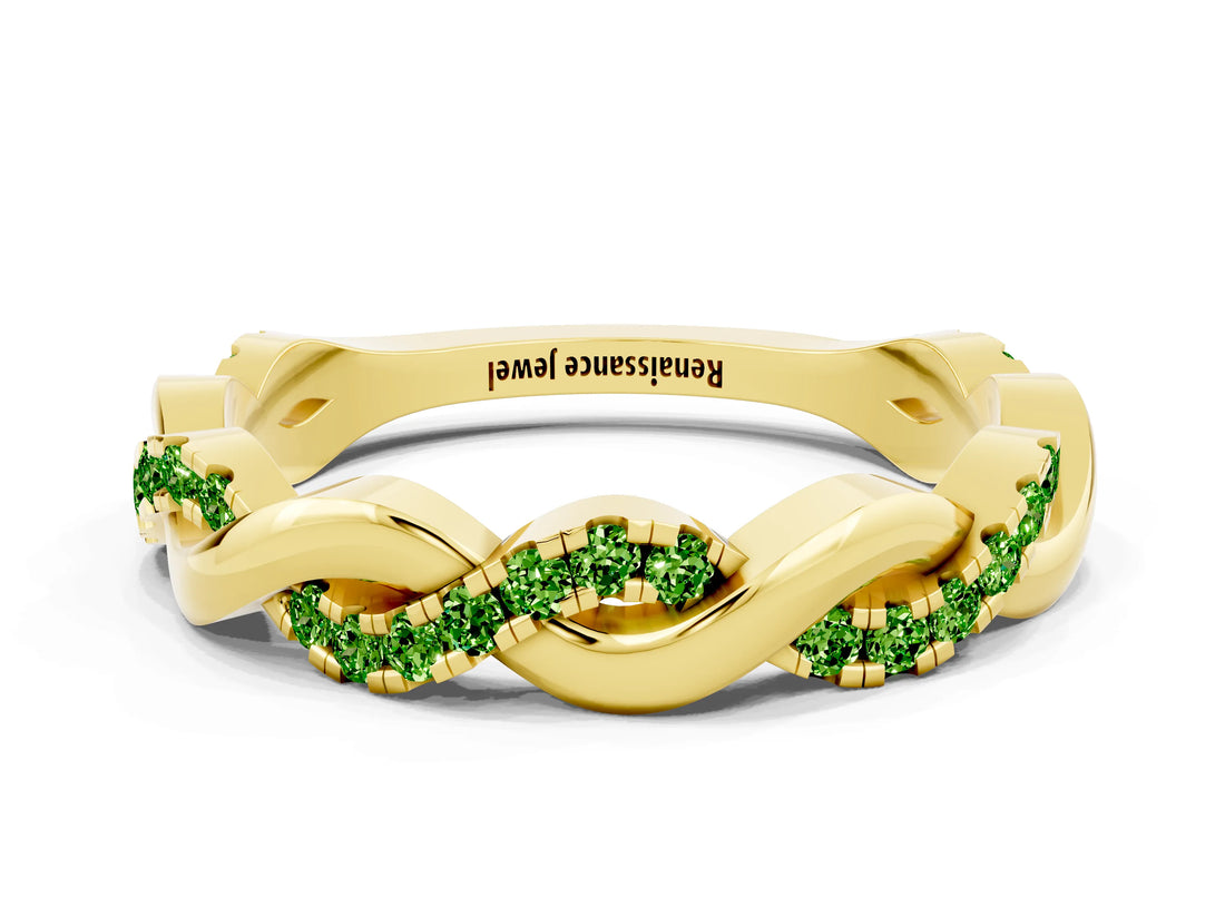 Yellow gold Pavé Round Peridot Twist Eternity Band with Shared Prong Setting_18