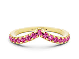 Yellow gold Pavé Round Pink Sapphire Chevron Band with Shared Prong Setting_18