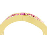 Yellow gold Pavé Round Pink Sapphire Crossover Band with Bead Prong Setting_10