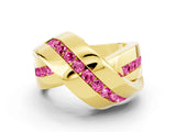 Yellow gold Pavé Round Pink Sapphire Crossover Band with Channel Setting_18