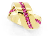 Yellow gold Pavé Round Pink Sapphire Crossover Band with Channel Setting_19