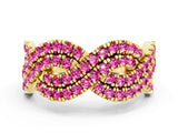Yellow gold Pavé Round Pink Sapphire Infinity Twist Band with Shared Prong Setting_6