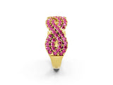 Yellow gold Pavé Round Pink Sapphire Infinity Twist Band with Shared Prong Setting_8