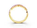 Yellow gold Pavé Round Pink Sapphire Infinity Twist Band with Shared Prong Setting_9