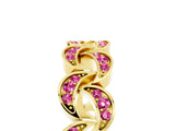 Yellow gold Pavé Round Pink Sapphire Interlocking Eternity Band with Bezel Prong Setting_11