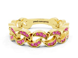 Yellow gold Pavé Round Pink Sapphire Interlocking Eternity Band with Bezel Prong Setting_6