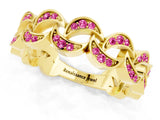 Yellow gold Pavé Round Pink Sapphire Interlocking Eternity Band with Bezel Prong Setting_7
