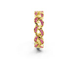 Yellow gold Pavé Round Pink Sapphire Interlocking Eternity Band with Bezel Prong Setting_8