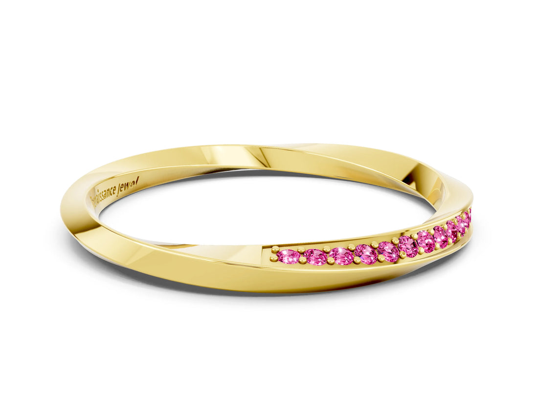 Yellow gold Pavé Round Pink Sapphire Twist Band_12