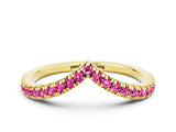 Yellow gold Pavé Round Pink Sapphire V-Shaped Chevron Band with Shared Prong Setting_18