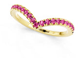Yellow gold Pavé Round Pink Sapphire V-Shaped Chevron Band with Shared Prong Setting_19