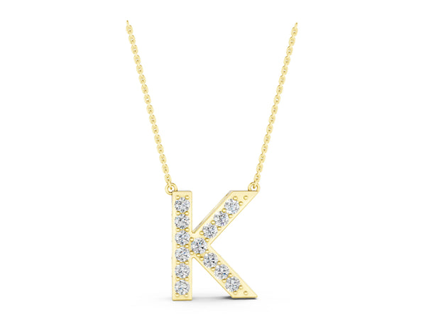 Yellow gold Pavé Round Prong Set Initial Pendant