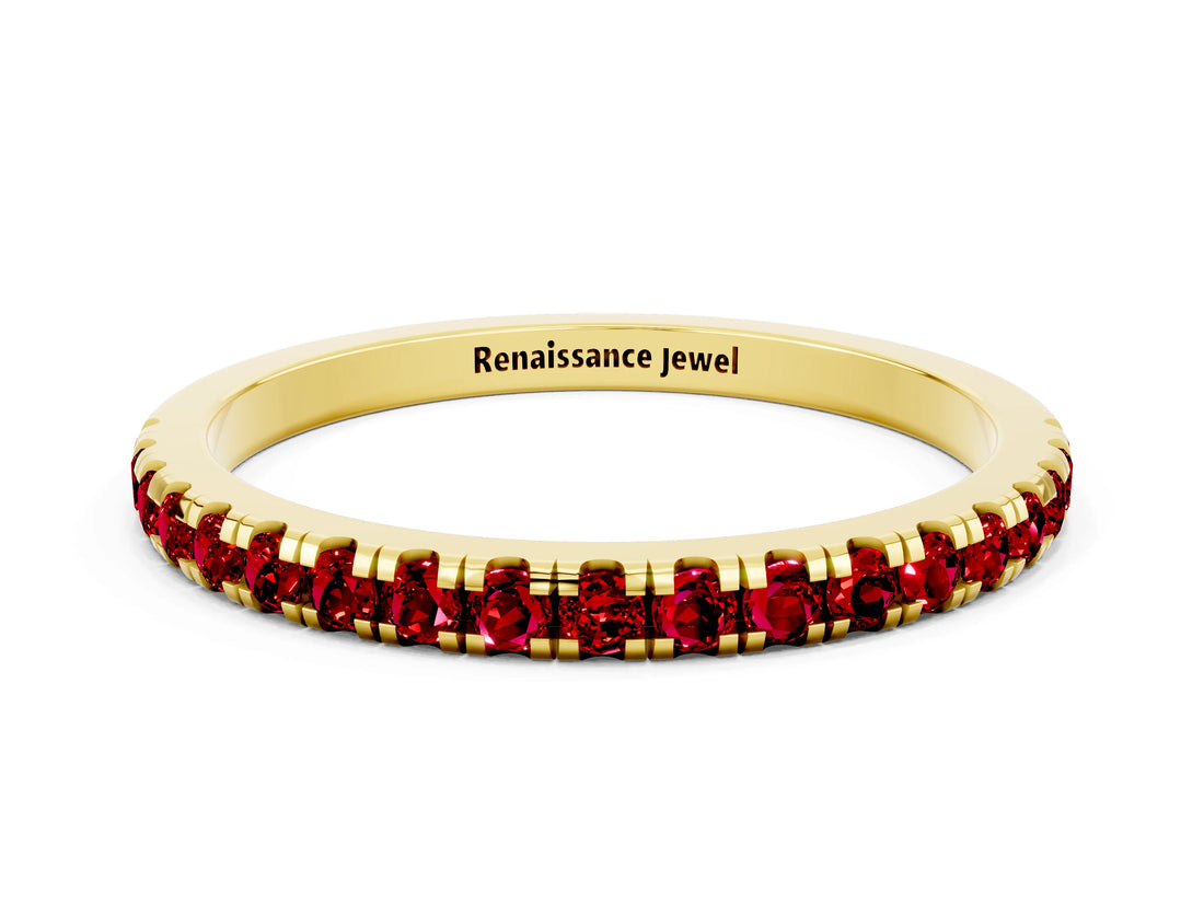 Yellow gold Pavé Round Ruby Half Eternity Band with Shared Prong Setting_6