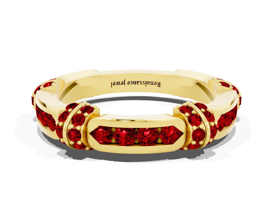 Yellow gold Pavé Round Ruby Link Band with Bezel Setting_30