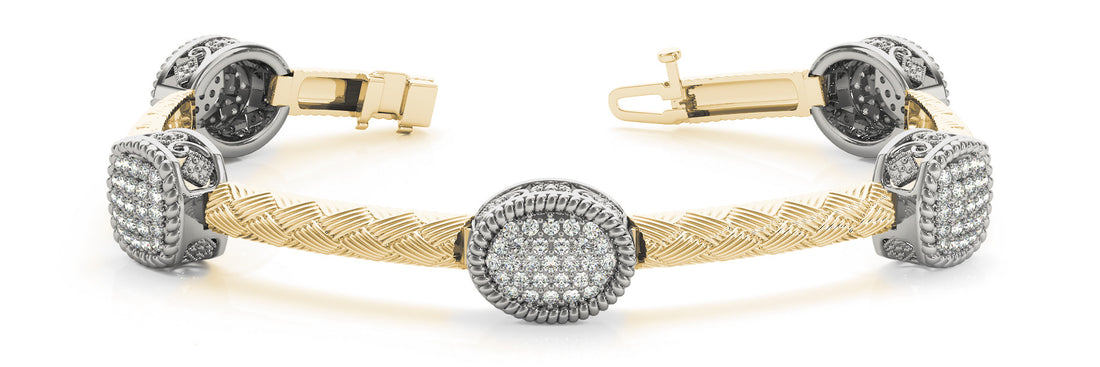 Yellow gold Pavé Round Stone Braided Band Bezel Prong Bracelet