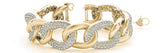 Yellow gold Pavé Round Stone Chain Link Bracelet with Heart Clasp