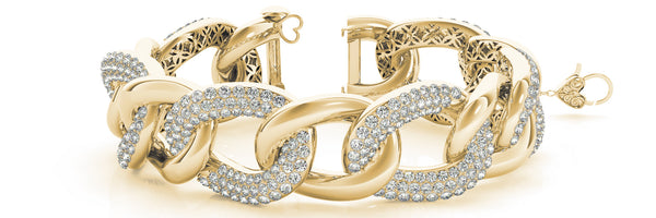 Yellow gold Pavé Round Stone Chain Link Bracelet with Heart Clasp