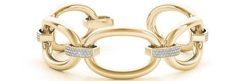 Yellow gold Pavé Round Stone Link Bracelet with Channel Setting