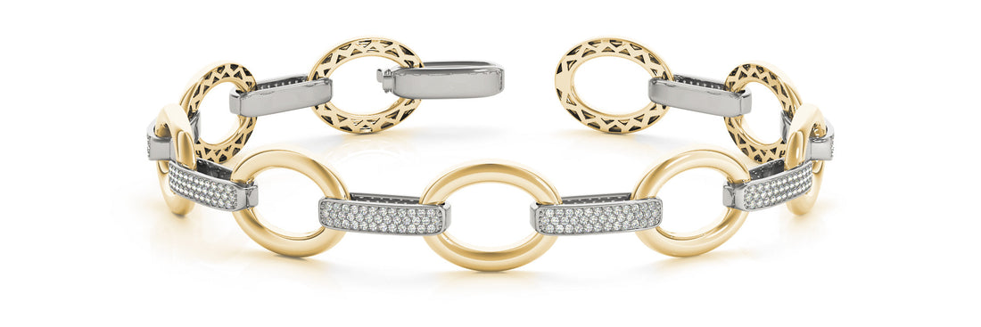 Yellow gold Pavé Round Stone Open Link Bracelet with Bezel Setting