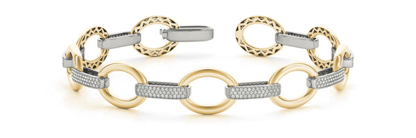 Yellow gold Pavé Round Stone Open Link Bracelet with Bezel Setting