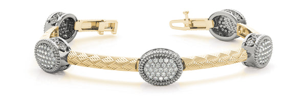 Yellow gold Pavé Round Stone Woven Band Bracelet with Bezel Setting