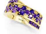 Yellow gold Pavé Round Tanzanite Crossover Band with Bead Prong Setting_7