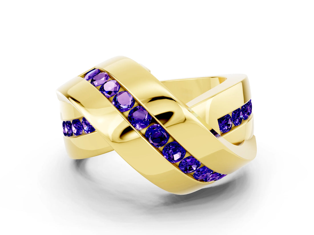Yellow gold Pavé Round Tanzanite Crossover Band with Channel Setting_6