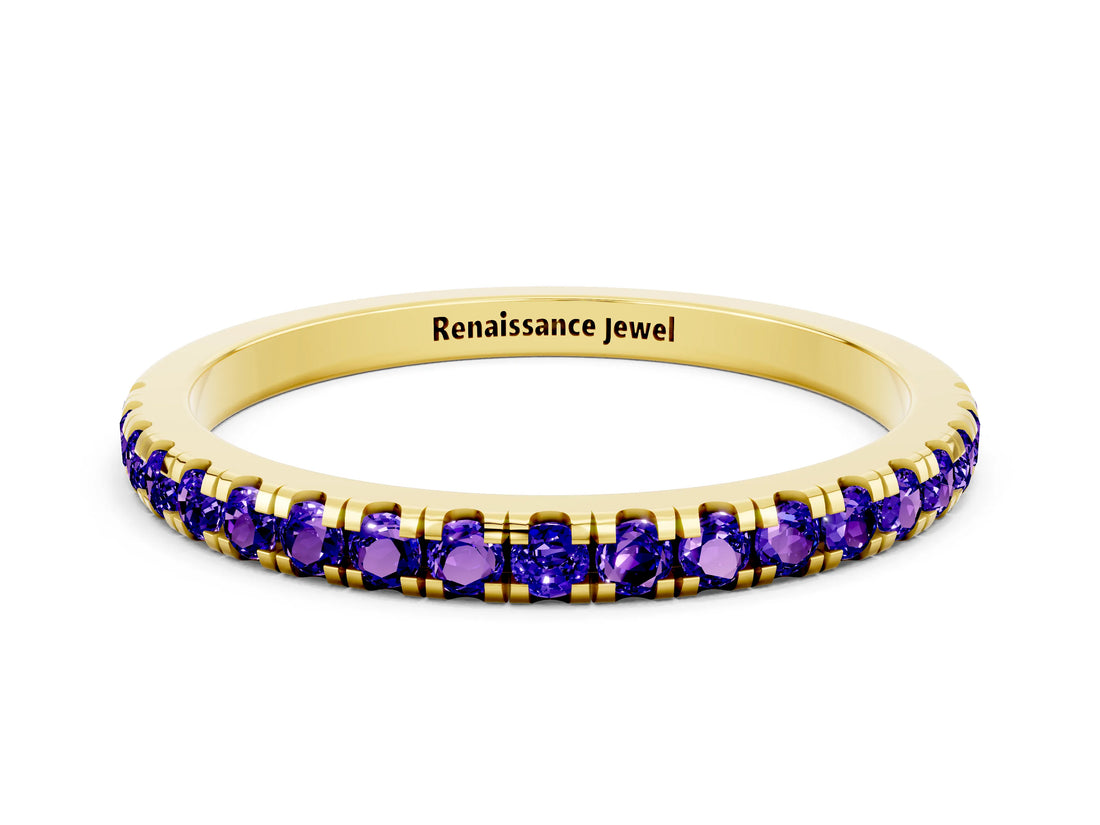 Yellow gold Pavé Round Tanzanite Half Eternity Band with Shared Prong Setting_6