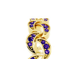 Yellow gold Pavé Round Tanzanite Interlocking Eternity Band with Bezel Prong Setting_11