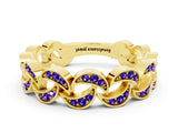 Yellow gold Pavé Round Tanzanite Interlocking Eternity Band with Bezel Prong Setting_6