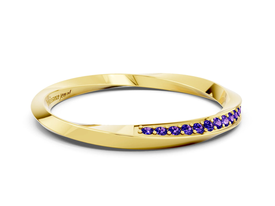 Yellow gold Pavé Round Tanzanite Twist Band_36
