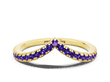 Yellow gold Pavé Round Tanzanite V-Shaped Chevron Band with Shared Prong Setting_6