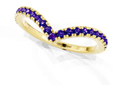 Yellow gold Pavé Round Tanzanite V-Shaped Chevron Band with Shared Prong Setting_7