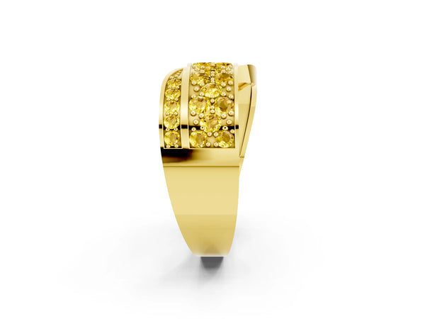 Yellow gold Pavé Round Yellow Sapphire Crossover Band with Bead Prong Setting