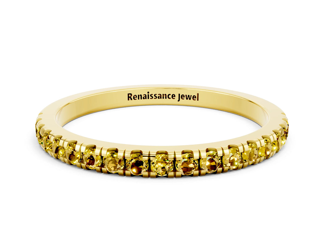 Yellow gold Pavé Round Yellow Sapphire Half Eternity Band with Shared Prong Setting_18